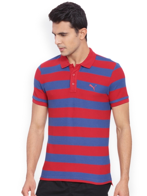 

Puma Men Red & Blue Striped Slim Fit Polo T-shirt