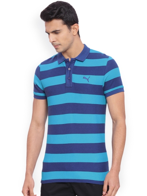 

Puma Men Blue ESS Striped Pique Slim Fit Polo T-shirt