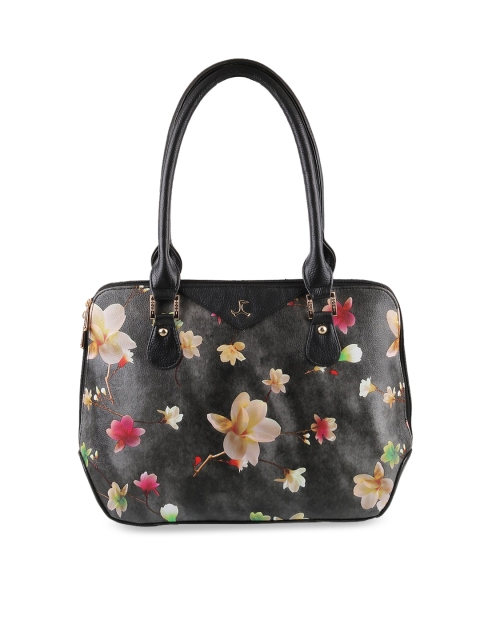 

Mochi Black Floral Structured Shoulder Bag