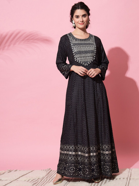 

VAANI CREATION Black Embellished Ethnic Maxi Dress