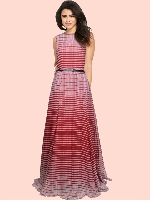 

Dream Beauty Fashion Maroon Striped Georgette Maxi Dress