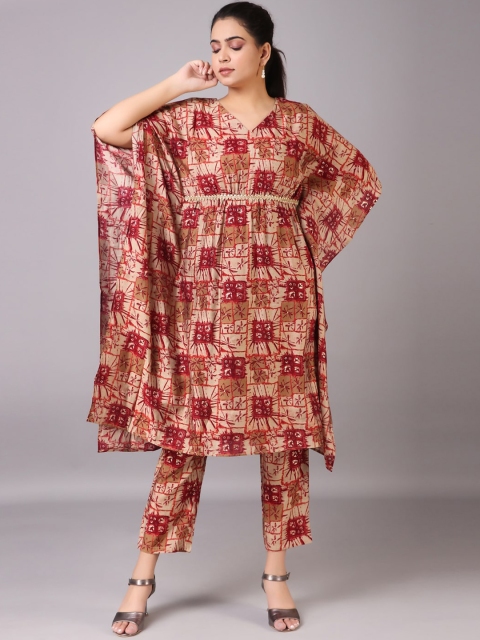 

V TRADITION Women Beige Ethnic Motifs Printed Kurta Set