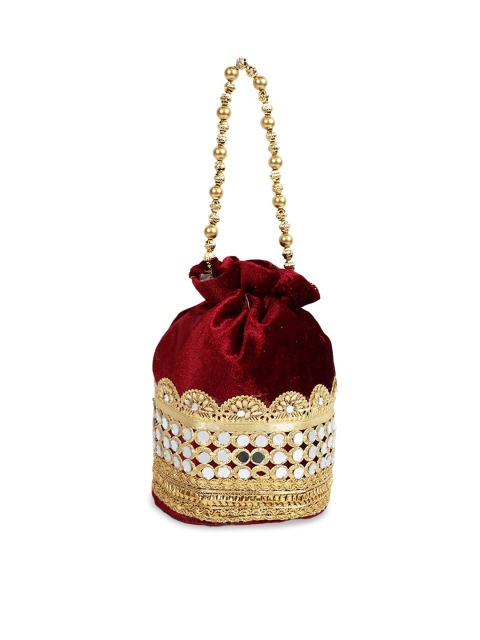 

LELYS Red Embellished Bowling Shoulder Bag with Quilted
