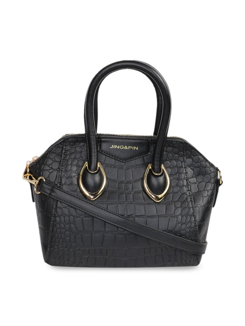 

LELYS Black Textured PU Structured Handheld Bag