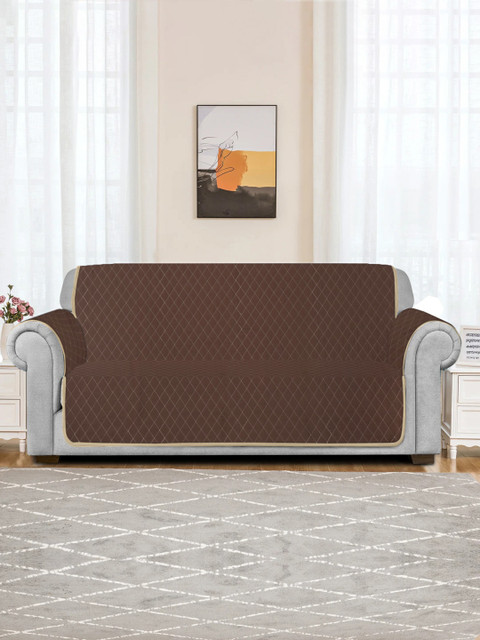 

Rajasthan Decor Brown and Light Beige Solid Quilted 3 Seater Cotton Reversible Sofa Cover