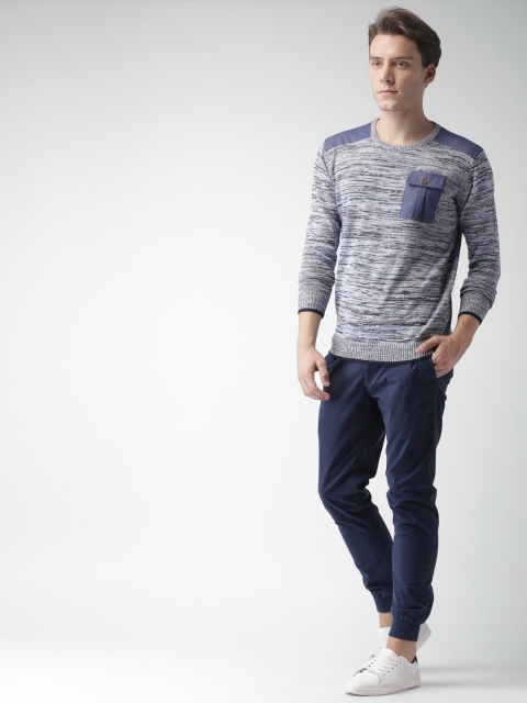 

Mast & Harbour Men Blue Self Design Pullover