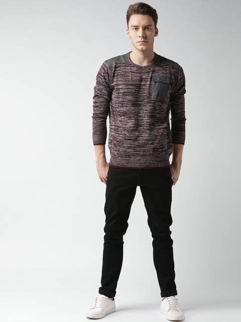 

Mast & Harbour Men Burgundy & Off-White Pullover Sweater