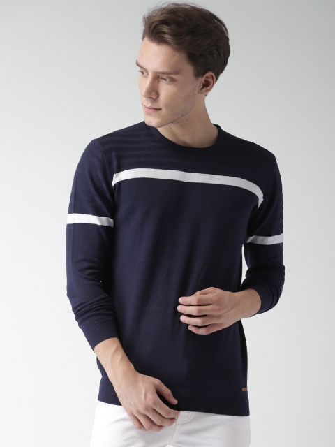 

Mast & Harbour Men Navy Striped Pullover, Navy blue