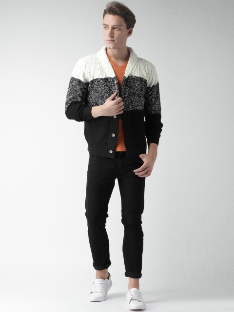 

Mast & Harbour Men Black & White Colourblocked Cardigan