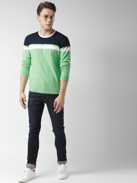 

Mast & Harbour Men Green & Navy Blue Pullover