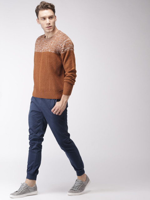 

Mast & Harbour Men Brown Self Design Pullover
