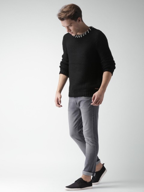 

Mast & Harbour Men Black Self Design Pullover