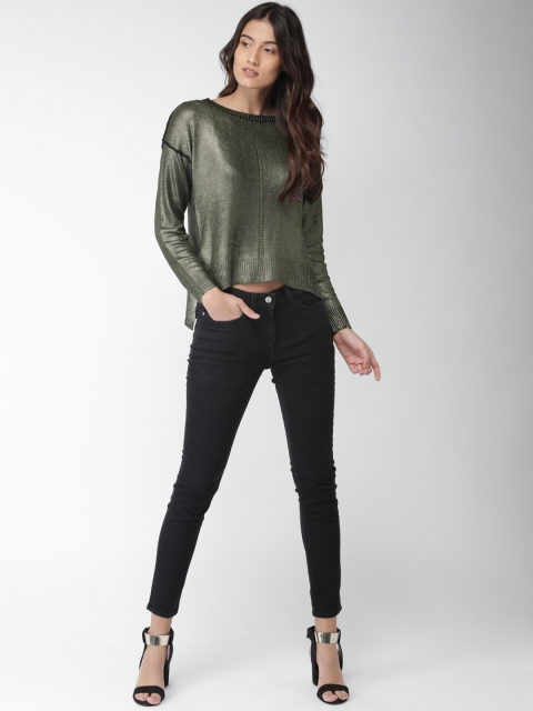 

Mast & Harbour Women Silver-Toned Self Design Pullover