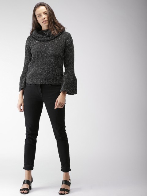 

Mast & Harbour Women Black Self-Design Pullover