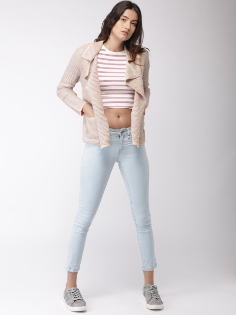 

Mast & Harbour Women Peach-Coloured & Grey Self Design Front-Open