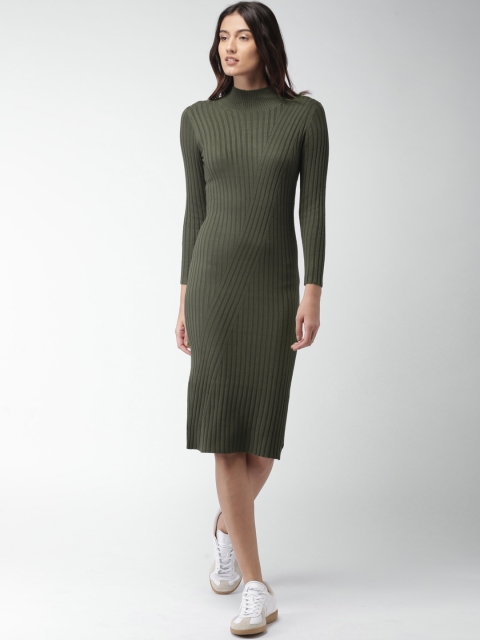 

Mast & Harbour Women Olive Green Self Design Sweater Dress