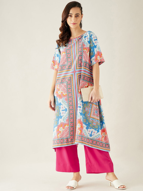 

The Kaftan Company Women Ethnic Motifs Printed Kurta with Palazzos, White