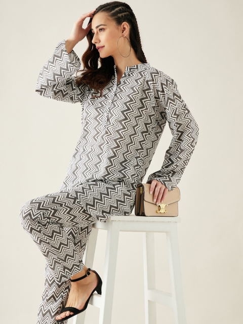 

The Kaftan Company Women Printed Pure Cotton Kurti with Trousers, White