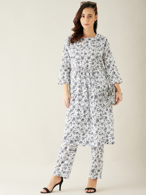 

The Kaftan Company Women Printed Pure Cotton Kurta With Pant Set, White