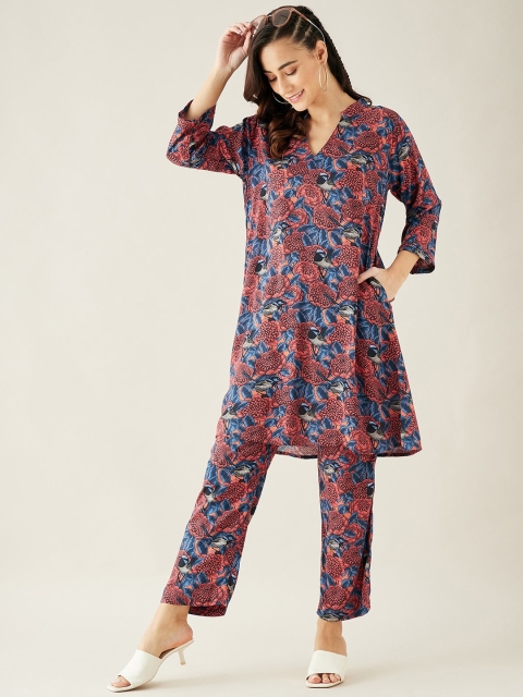 

The Kaftan Company Women Floral Printed Kurta with Trousers, Red