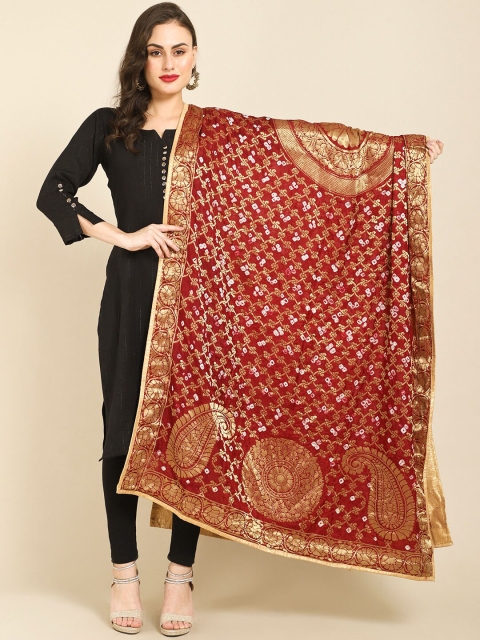 

Miaz Lifestyle Red & Gold-Toned Ethnic Motifs Printed Block Print Dupatta