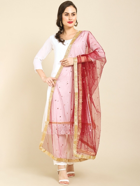 

Miaz Lifestyle Women Red & Gold-Toned Dupatta Golden Border And Stone Work