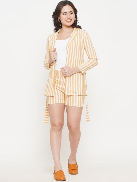 

FABNEST Women Yellow & White Striped Pure Cotton Co-Ords