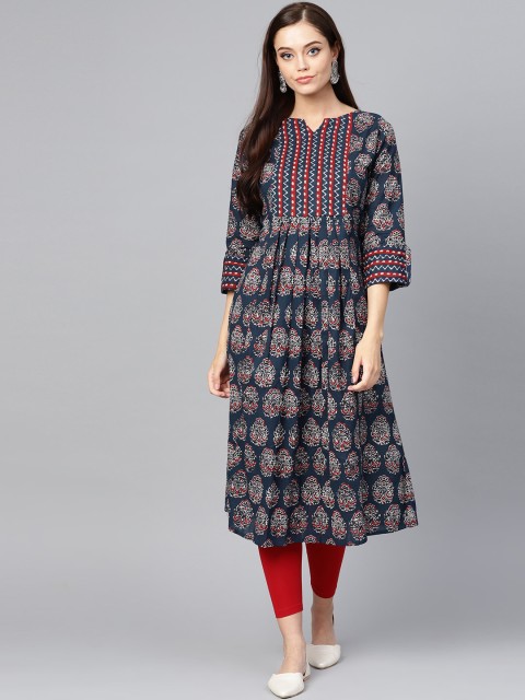 

KALINI Women Navy Blue & Red Ethnic Motifs Printed Anarkali Kurta