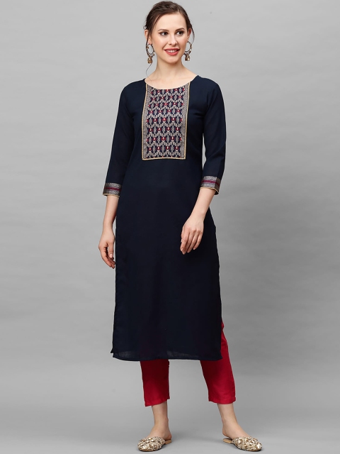 

KALINI Women Navy Blue Embroidered Mirror Work Kurta