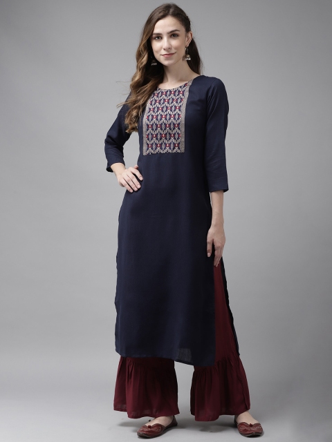 

KALINI Women Navy Blue Printed Yoke Design Kurta