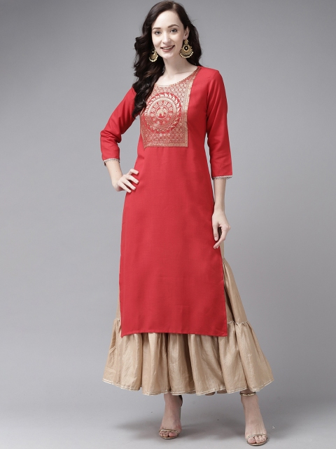 

KALINI Women Red & Gold-Toned Yoke Design Kurta