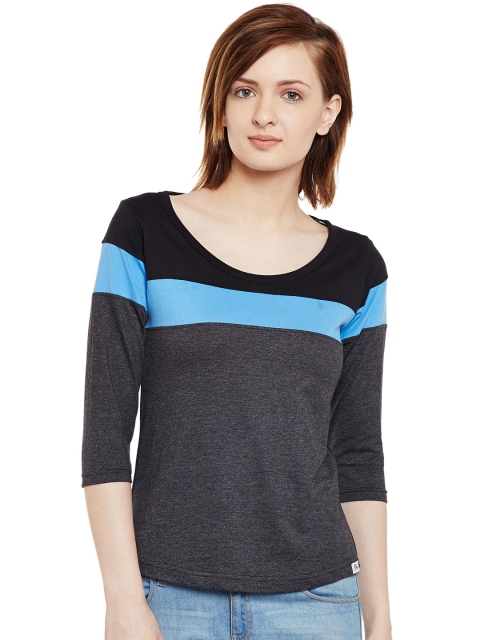 

The Dry State Women Charcoal Grey Colourblocked Round Neck T-shirt