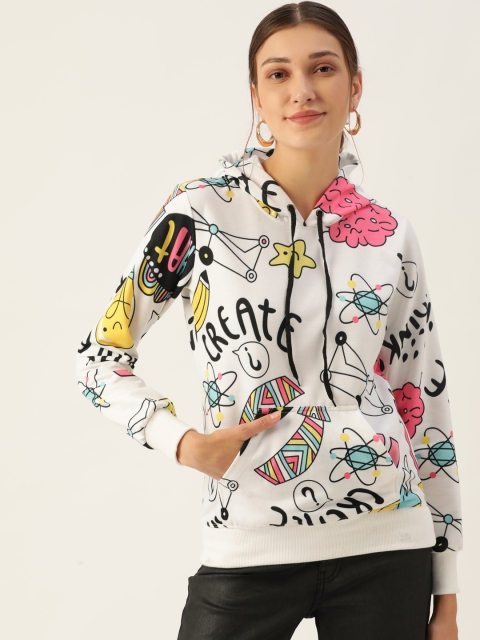 

Kushi Flyer Women White Printed Hooded Sweatshirt
