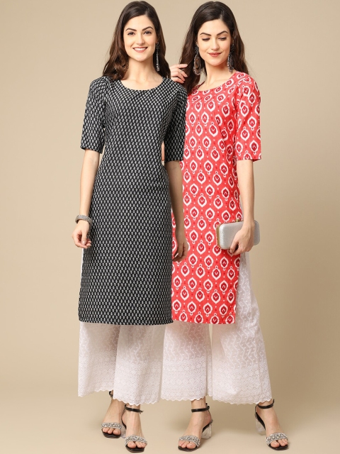 

KALINI Pack Of 2 Women Black & Red Printed Crepe Kurta