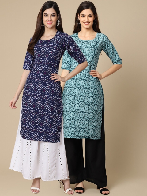 

KALINI Women Pack of 2 Printed Crepe Kurta, Navy blue