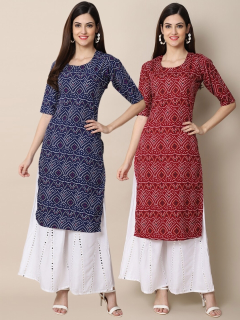 

KALINI Women Blue & Red Pack Of 2 Geometric Printed Crepe Kurta