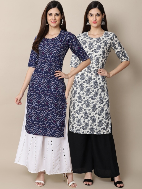

KALINI Women Pack of 2 Blue & White Floral Printed Crepe Kurta