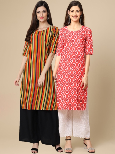 

KALINI Women Set Of 2 Multicoloured Striped Crepe Kurta, Multi