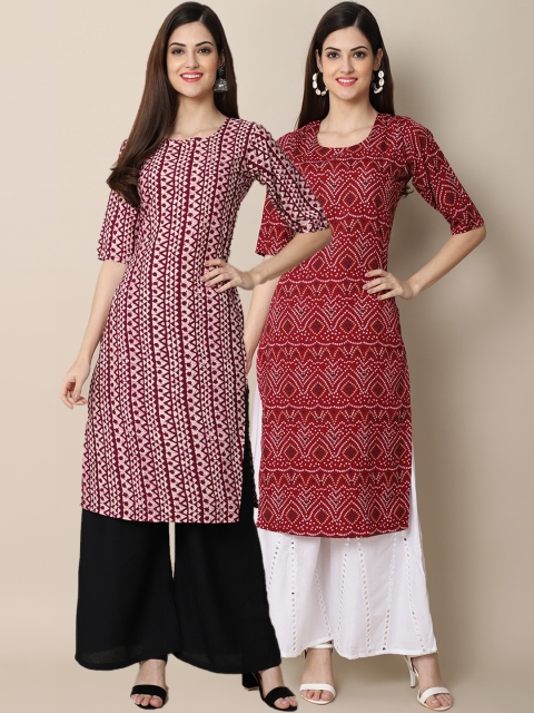 

KALINI Women Maroon & Red Pack Of 2 Geometric Printed Crepe Kurta