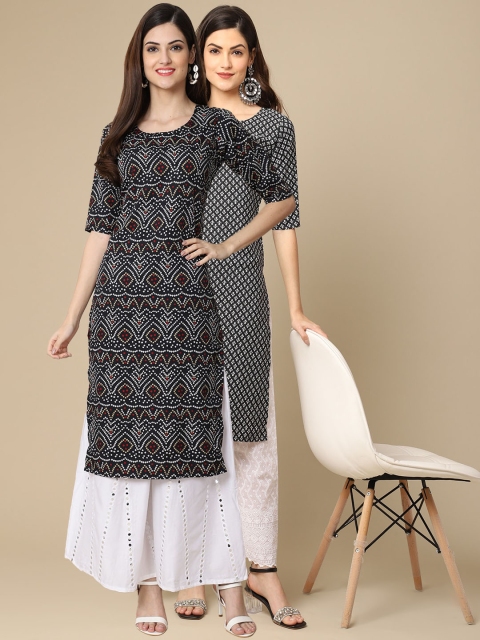 

KALINI Women Pack Of 2 Black & White Ethnic Motifs Printed Block Print Crepe Kurta