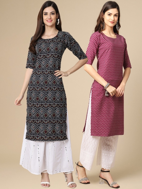 

KALINI Women Black & Pink Pack Of 2 Geometric Printed Crepe Kurta
