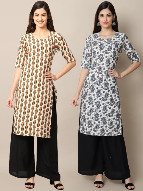 

KALINI Women Pack Of 2 Printed Block Print Summer Sheers Crepe Kurta, Grey