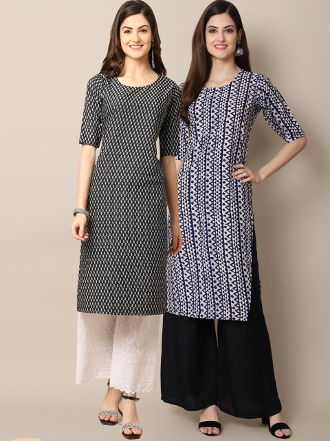 

KALINI Women Pack of 2 Printed Crepe Kurta, Black