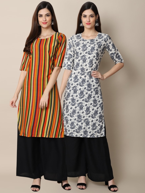 

KALINI Set of 2 Women Printed Block Print Handloom Crepe Straight Kurta, Multi