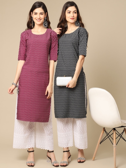

KALINI Pack Of 2 Women Red & Black Printed Crepe Kurta
