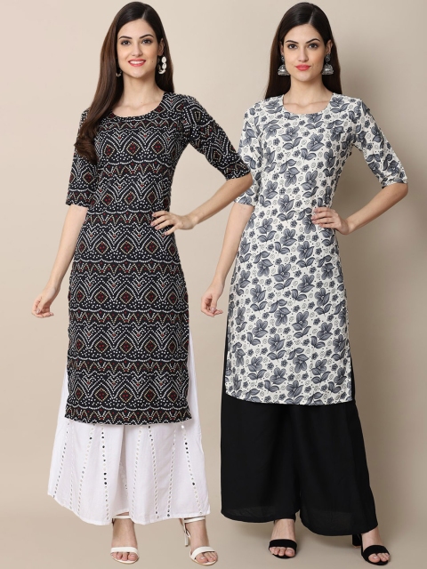 

KALINI Women Pack Of 2 Floral Printed Block Print Handloom Crepe Kurta, Multi