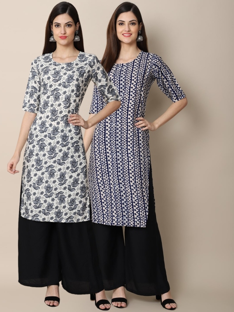 

KALINI Set of 2 Women Printed Block Print Handloom Crepe Straight Kurta, Multi