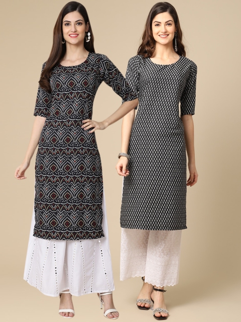 

KALINI Pack Of 2 Women Black & White Printed Crepe Kurta