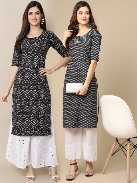 

KALINI Women Pack of 2 Black Ethnic Motifs Printed Crepe Kurta