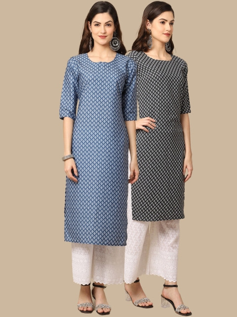 

KALINI Women Multicoloured Pack Of 2 Geometric Printed Crepe Kurta, Multi